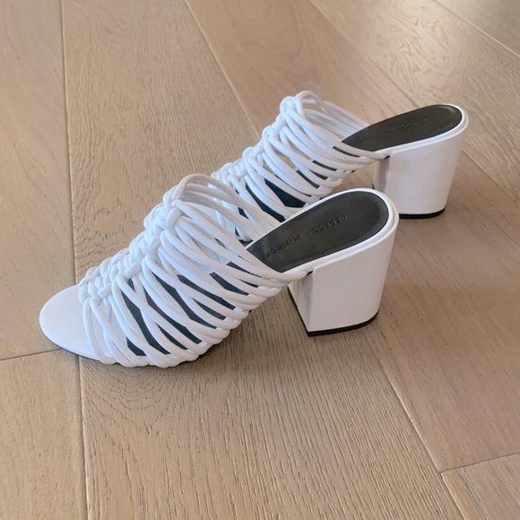 Rebecca Minkoff Calanthe Strappy Block Heel Mules in Bright White Size 8 - Picture 5 of 15